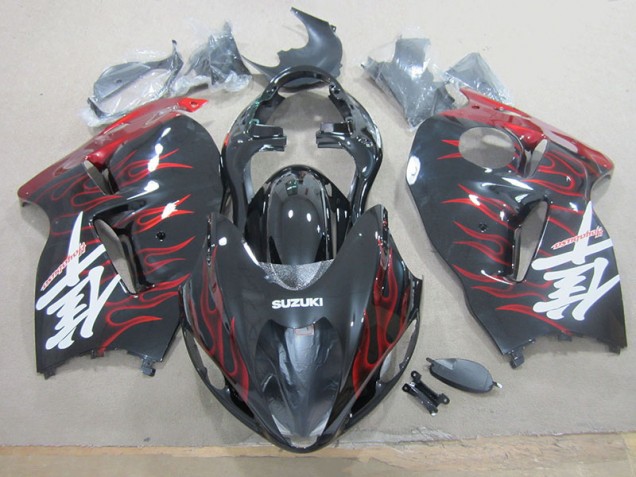 GSXR 1300 Hayabusa 96-07 Motorrad Vollverkleidung - Schwarz rote Flamme